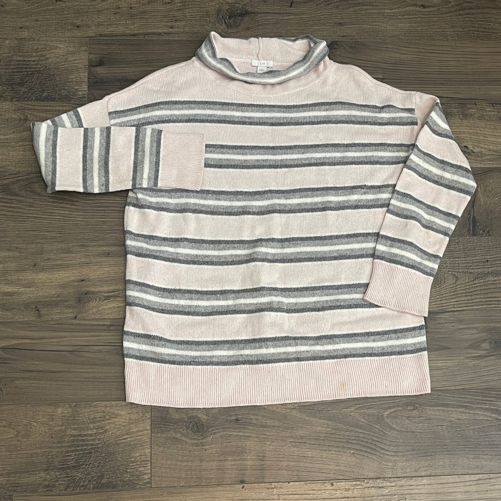J. Jill Womens Pink Grey Striped Funnel Neck Cotton Blend Sweater Small